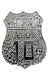 California Interstate I-10 Rhinestone Bling Silver Belt Buckle