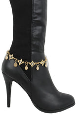 HAPPY Charms & Rhinestone Metal Boot Chain