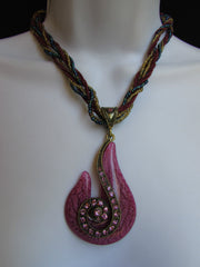 Purple White Yellow Chain Glass Snale Pendant Rhinestones Strands Necklace