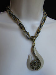 Purple White Yellow Chain Glass Snale Pendant Rhinestones Strands Necklace