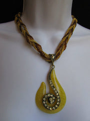 Purple White Yellow Chain Glass Snale Pendant Rhinestones Strands Necklace