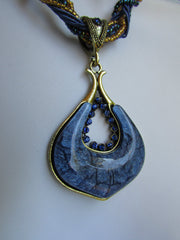 Multi Beas Chain Big Black Glass Drop Rhinestones Pendant 10" Strands Necklace