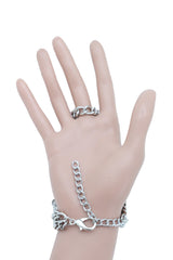 Women Men Bracelet Silver Metal Hand Chain Skull Charm Biker Unisex