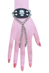 Women Men Bracelet Silver Metal Hand Chain Skull Charm Biker One Size