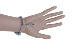 Women Bracelet Silver Metal Chain Turquoise Blue Flower Wedding Elegant Bridal Style