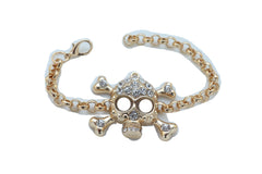 Biker Fashion Bracelet Gold Color Metal Chain Skeleton Skull Charm Jewelry