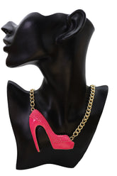 Necklace Gold Metal Chain Bling Fashion Pink Shoe Pump Charm Celebrity