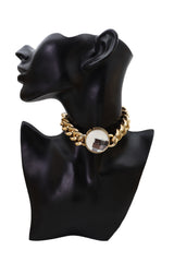 Gold Metal Chunky Chain Link Short Choker Necklace Silver Bling Fancy Style