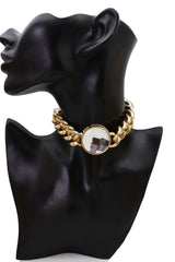 Fashion Gold Metal Chunky Chain Link Short Choker Necklace Silver Bling