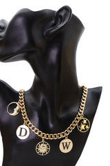 Women Gold Metal Chain Necklace Sun Moon W D Stars Multi Charms Pendant Bling