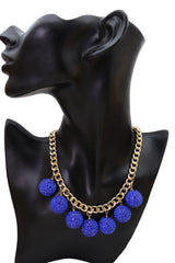 Small Blue Disco Ball Charm Necklace