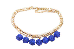 Small Blue Disco Ball Charm Necklace