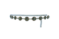 Women Western Fashion Belt Antique Gold Metal Turquoise Flower Charm Fits Sizes S M L