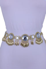Women Fancy Elegant Fashion Belt Gold Metal Sun Flower Charm Hip High Waist Elegant Style Size S M