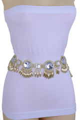 Women Fancy Elegant Fashion Belt Gold Metal Sun Flower Charm Hip High Waist Elegant Style Size S M