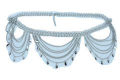 Wide Black Faux Leather Elastic Fashion Belt Silver Metal Studs Holes S M