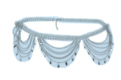 Wide Black Faux Leather Elastic Fashion Belt Silver Metal Studs Holes S M