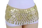 Women Gold Metal Chain Wide Waistband Ethnic Belly Dance Coin Charms Belt Adjustable Band Size M L XL