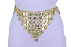 Women Belly Dancing Ethnic Fashion Belt Hip Gold Metal Chain Coin Charms Adjustable Size Band S M