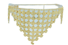 Women Belly Dancing Ethnic Fashion Belt Hip Gold Metal Chain Coin Charms Adjustable Size Band S M