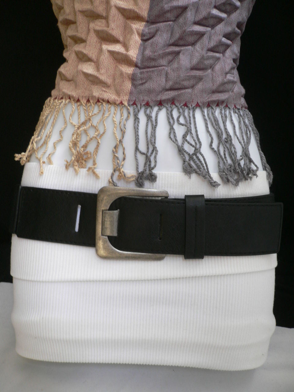 Black Hip Elastic Faux Leather Belt Square Buckle Women Unique Fashion Accessories XS To L - alwaystyle4you - 1