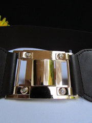 Dark Brown Elastic Waist Hip Belt Big Gold Metal Hook Buckle New Women Fashion Accessories M L - alwaystyle4you - 3