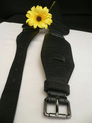 Women Black Faux Leather Belt Fashion Hip High Waist Elastic Long Buckle S - M