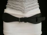 Women Black Faux Leather Belt Fashion Hip High Waist Elastic Long Buckle S - M