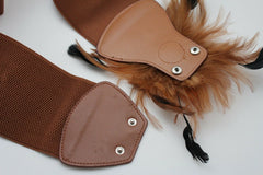 Women Brown Faux Leather Elastic Belt Fashion Flower Shape Feather Hip Waist M L XL