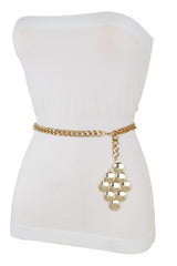 Women Gold Metal Chain Grape Retro Charm Skinny Narrow Waistband Belt M-XL