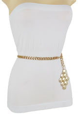 Women Gold Metal Chain Grape Retro Charm Skinny Narrow Waistband Belt M-XL