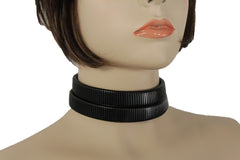 Women Sexy Black Mesh Metal 2 Wide Strands Dressy Choker Fashion Necklace Earring Set