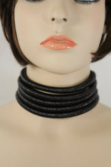 Women Short Fashion Choker Wide Necklace Black Mesh Fabric Strands Earrings Set