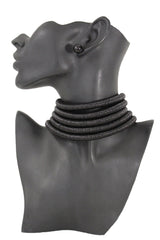 Women Short Fashion Choker Wide Necklace Black Mesh Fabric Strands Earrings Set