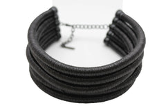 Women Short Fashion Choker Wide Necklace Black Mesh Fabric Strands Earrings Set