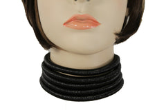 Women Short Fashion Choker Wide Necklace Black Mesh Fabric Strands Earrings Set