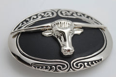 New Men Big Belt Buckle Western Cowboy Black Bull Skull Long Texas Horn Cow TX - alwaystyle4you - 6