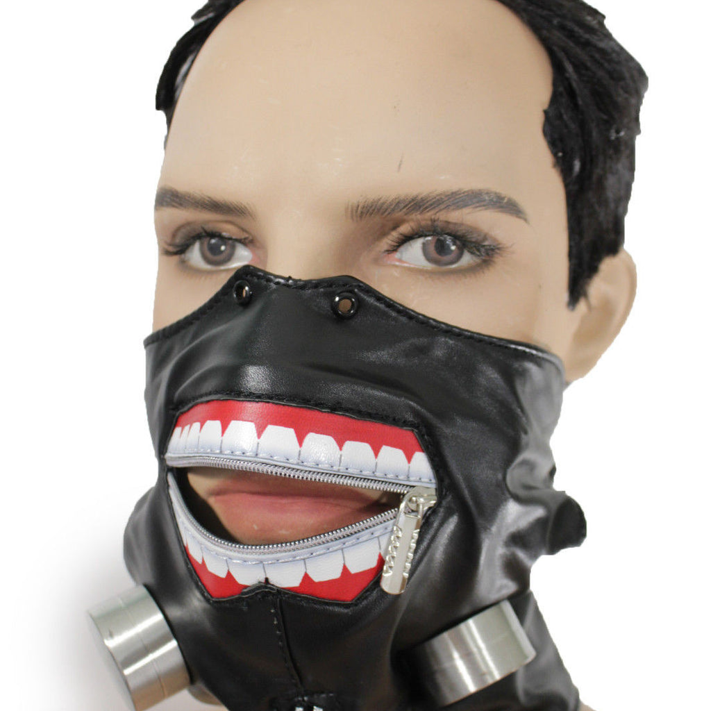 Black Faux Leather Biohazard Zipper Mouth Muzzle S&M Face Mask Hallowe