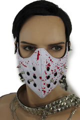 White Faux Leather Hannibal Blood Spikes Mouth Muzzle S&M Face Mask Halloween Accessories
