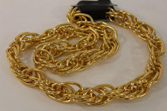 Double Chain Link Chunky Gold Metal Long Necklace