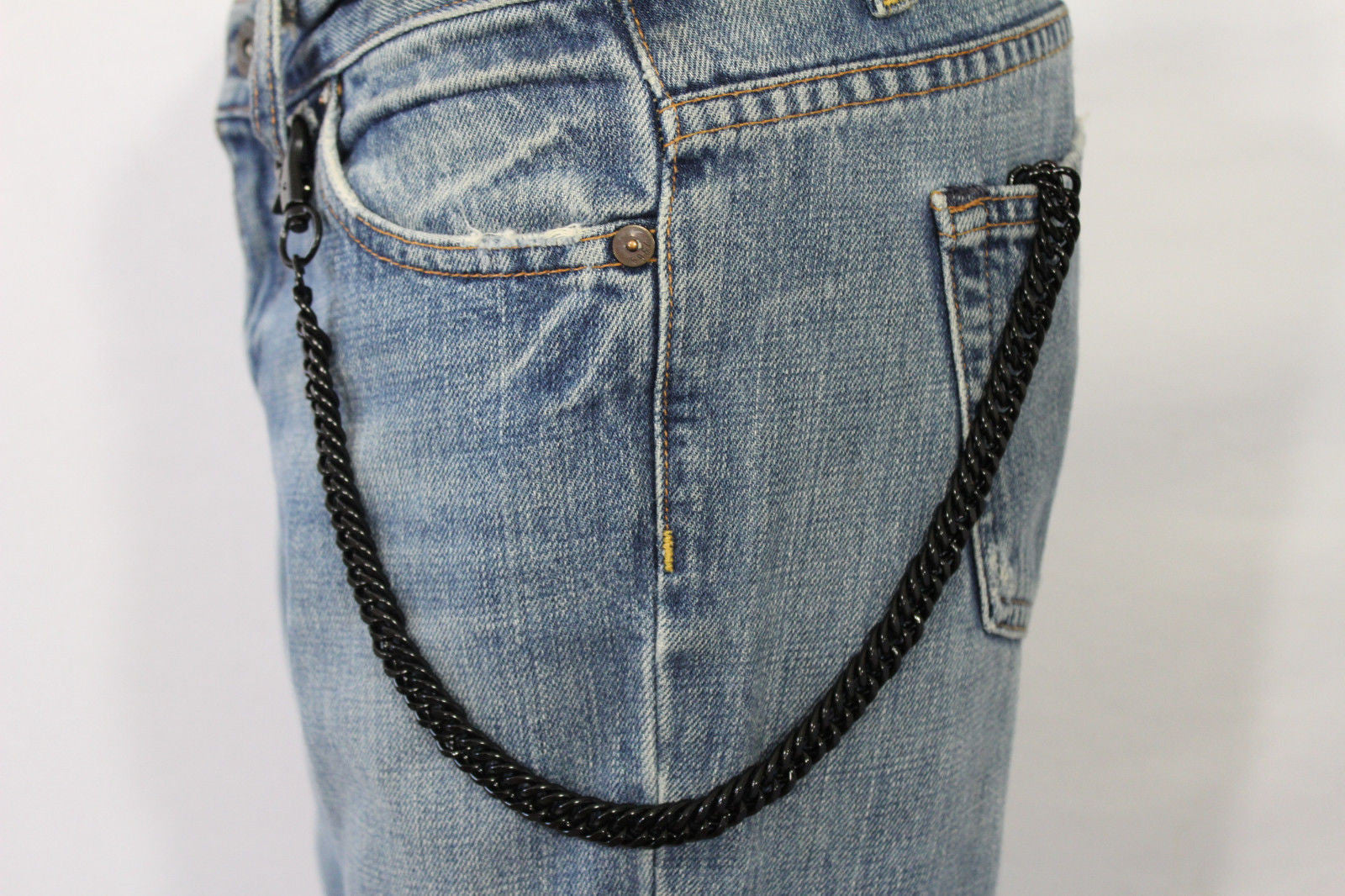 Men Black Long Metal Wallet Chain Jeans Biker Rocker Thick 2 Strands  Trucker