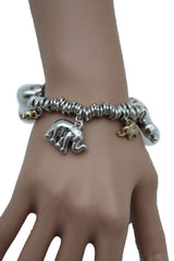 SIlver Elastic Wrist Bracelet Multi Elephant Charm Gold Luck New Women Fashion Jewelry Accessories - alwaystyle4you - 2