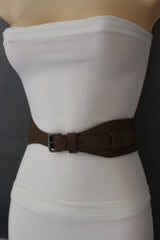 Brown / Black Elastic Stretch Back Band Hip High Waist Belt Metal Buckle New Women Fashion Accessories Size S M - alwaystyle4you - 2