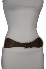 Brown / Black Elastic Stretch Back Band Hip High Waist Belt Metal Buckle New Women Fashion Accessories Size S M - alwaystyle4you - 3