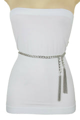 Tassel End Skinny Metal Chain Belt