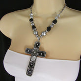 Big Large Black / Red Cross Necklace + Earrings Set New Women Fashion Frida Style - alwaystyle4you - 9