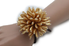 Charm & Black / Cream White / Cream Gold / Cream Pink Elastic Cuff Bracelet Band Big Cream Flower New Women Fashion Jewelry Accessories - alwaystyle4you - 25