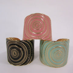 Gold With Pink / Black / Metal 2" Wide Cuff Bracelet Hand Trendy Fashion New Women Jewelry Accessories - alwaystyle4you - 4