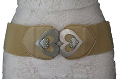 Gold / Gray Elastic Band Hip Waist Belt Silver Metal Heart Multi Rhinestones Buckle Women Fashion Accessories S M - alwaystyle4you - 1