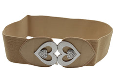 Gold / Gray Elastic Band Hip Waist Belt Silver Metal Heart Multi Rhinestones Buckle New Women Fashion Accessories S M - alwaystyle4you - 4